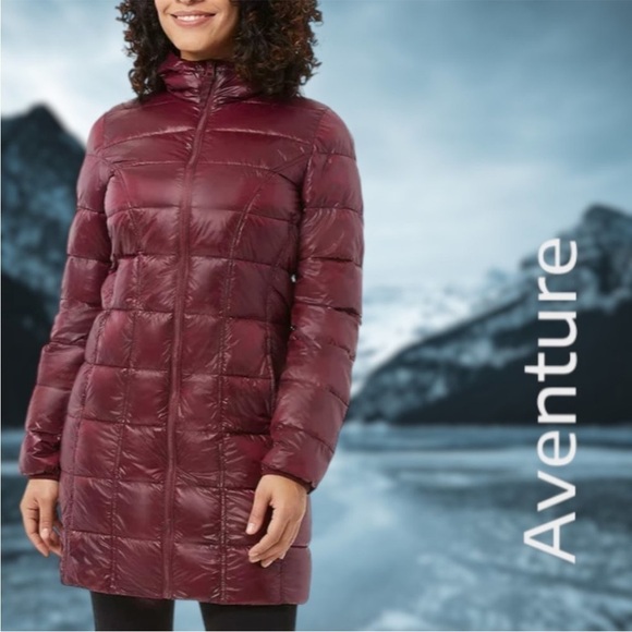 Aventure | 3/4 Length Hooded Puffer Jacket | Maroon | Size Medium - Picture 3 of 9